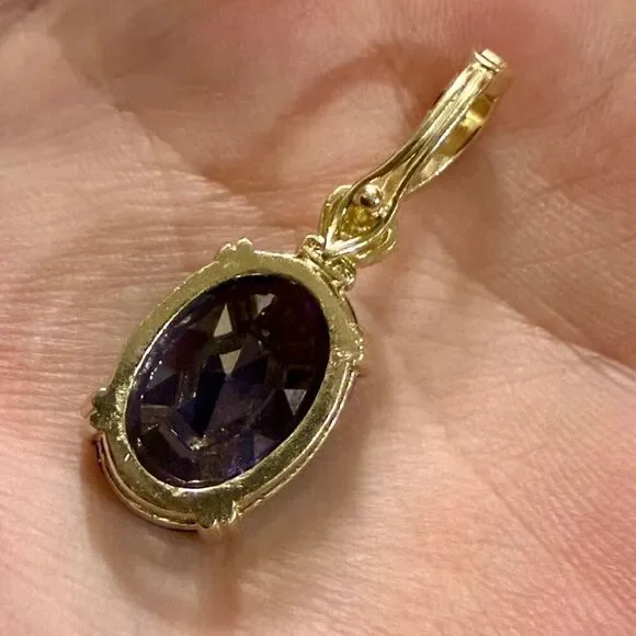 Oval Tanzanite 18mm x 13.5mm Pendant Necklace Gold Vermeil 18” Vintage Style - Picture 6 of 11